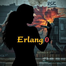 A powerful silhouette of a Black woman with back-length hair, poised as she paints a mural on a wall