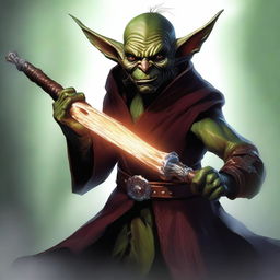 An exquisite digital art depicting a male goblin hexblade warlock from D&D