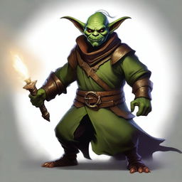 An exquisite digital art depicting a male goblin hexblade warlock from D&D