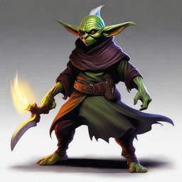 An exquisite digital art depicting a male goblin hexblade warlock from D&D