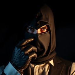 Un hombre enigmático que lleva una máscara elaborada que cubre su rostro, dejando solo visibles sus intensos ojos