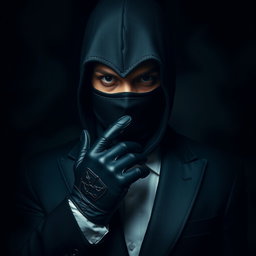Un hombre enigmático que lleva una máscara elaborada que cubre su rostro, dejando solo visibles sus intensos ojos