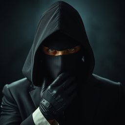 Un hombre enigmático que lleva una máscara elaborada que cubre su rostro, dejando solo visibles sus intensos ojos