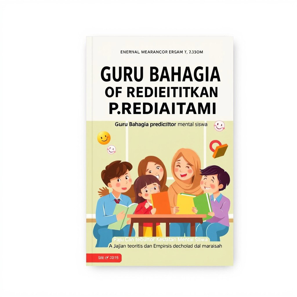 A captivating book cover design for 'Guru Bahagia sebagai Prediktor Kesehatan Mental Siswa: Kajian Teoritis dan Empiris di Sekolah dan Madrasah'