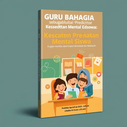A captivating book cover design for 'Guru Bahagia sebagai Prediktor Kesehatan Mental Siswa: Kajian Teoritis dan Empiris di Sekolah dan Madrasah'