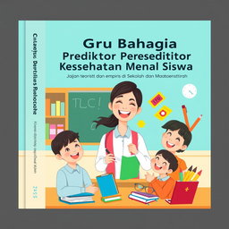 An engaging book cover design for 'Guru Bahagia sebagai Prediktor Kesehatan Mental Siswa: Kajian Teoritis dan Empiris di Sekolah dan Madrasah'