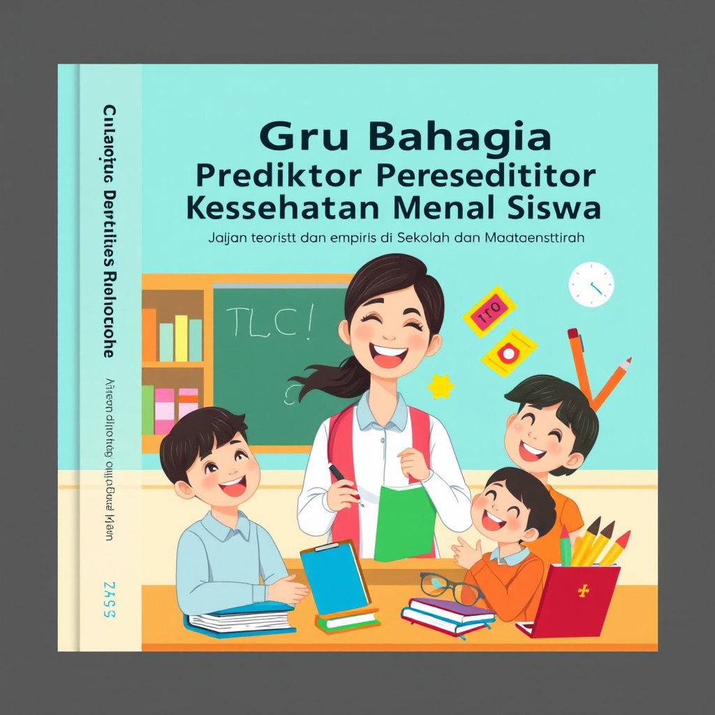 An engaging book cover design for 'Guru Bahagia sebagai Prediktor Kesehatan Mental Siswa: Kajian Teoritis dan Empiris di Sekolah dan Madrasah'