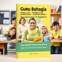 A visually engaging book cover design for 'Guru Bahagia sebagai Prediktor Kesehatan Mental Siswa: Kajian Teoritis dan Empiris di Sekolah dan Madrasah'