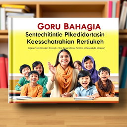 A visually engaging book cover design for 'Guru Bahagia sebagai Prediktor Kesehatan Mental Siswa: Kajian Teoritis dan Empiris di Sekolah dan Madrasah'