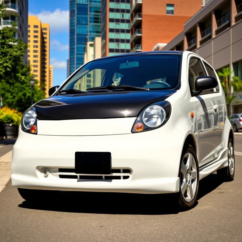 A 2006 white and black Chevy Pop parked on a sunny day, displaying its distinctive design features