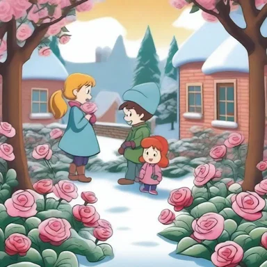In the cartoon, the characters stumble upon a hidden garden filled with winter roses.