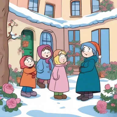 In the cartoon, the characters stumble upon a hidden garden filled with winter roses.