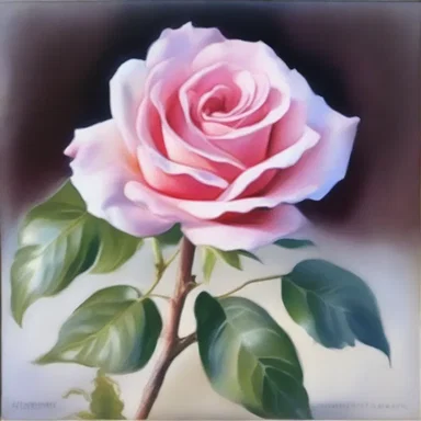 The artist painted a beautiful still life of a winter rose in full bloom.