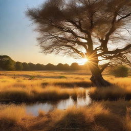 A stunning natural scenery bathed in the light of a late afternoon sun