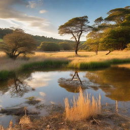 A stunning natural scenery bathed in the light of a late afternoon sun