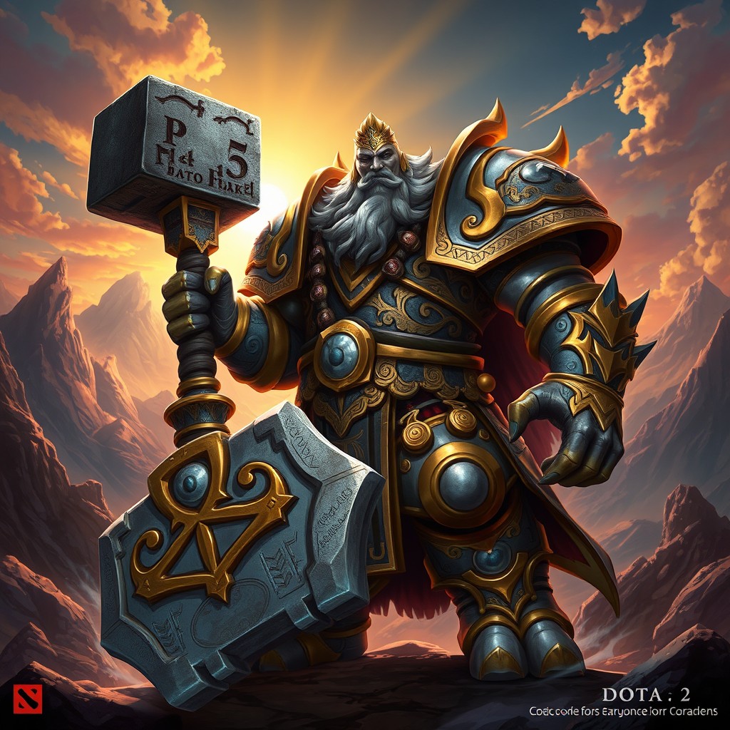 Earth Shaker, a powerful hero from Dota 2, depicted in a rich, high-fantasy setting