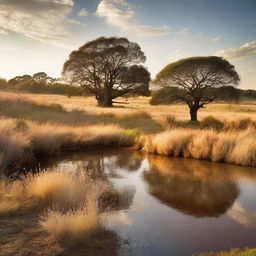 A stunning natural scenery bathed in the light of a late afternoon sun