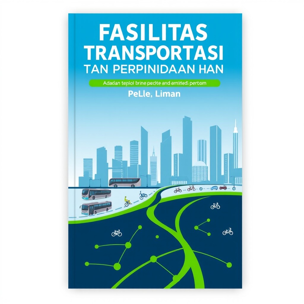 A book cover design for the title 'Fasilitas Transportasi dan Perpindahan Moda'