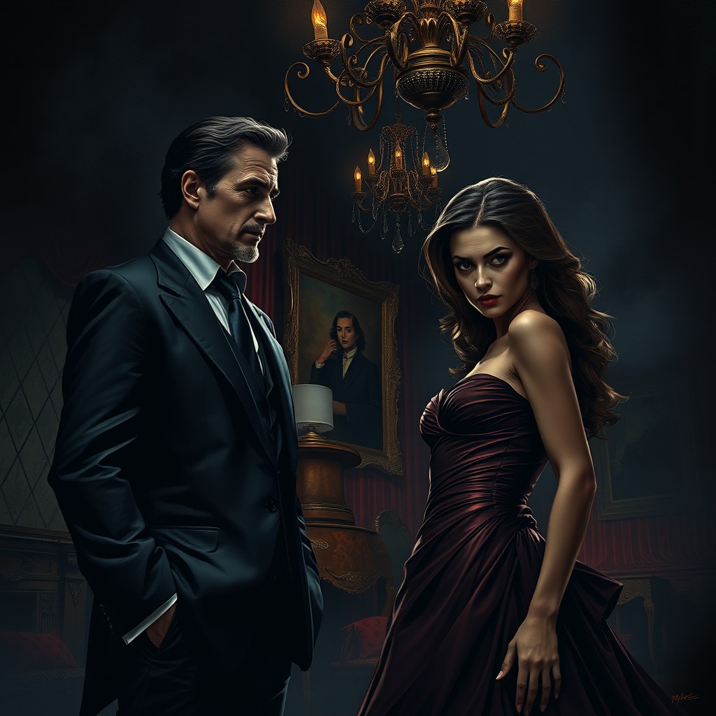 A dark, atmospheric scene inspired by the novel "Ласковая тьма" by Poliera Sayres
