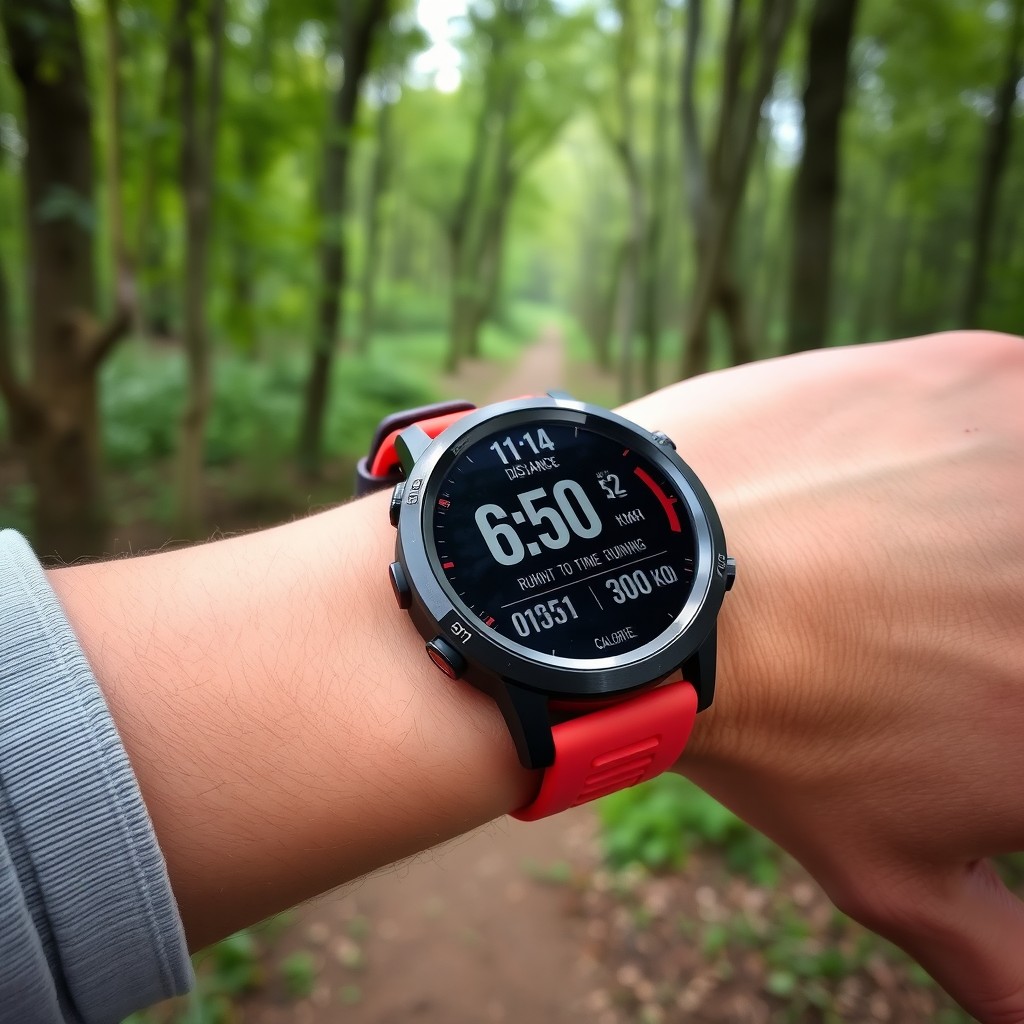 A realistic sports watch on a wrist showing the time as 6:50 AM