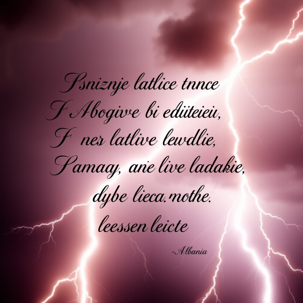 A visually striking image featuring a stylish and elegant quote in Albanian about love or wealth, artistically arranged next to a dynamic bolt of lightning