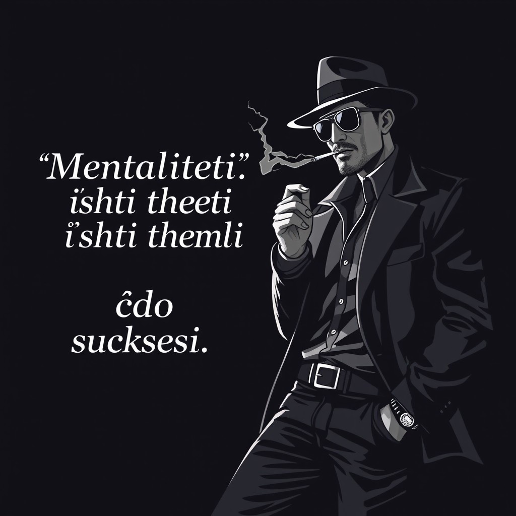An image featuring the quote "Mentaliteti është themeli i çdo suksesi" prominently displayed in an elegant font