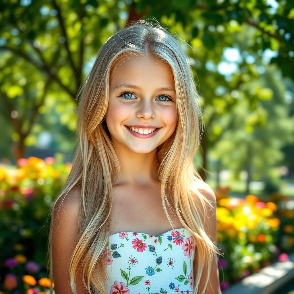 A stunning portrait of a beautiful blonde girl with long, flowing hair and sparkling blue eyes