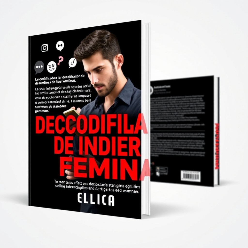 An eye-catching eBook cover for the title 'DECODIFICADOR DE INDIRETAS FEMININAS', featuring a modern and stylish design in black and red tones