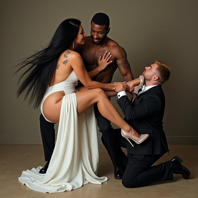 In an exciting and provocative scene, a light-skinned Mexican woman with wide hips, a curvaceous body, and thick legs is depicted engaged in playful Greco-Roman wrestling