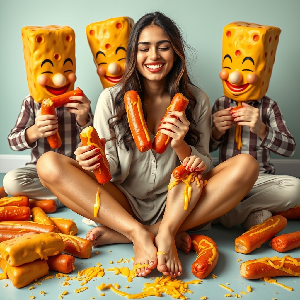 A hot Pakistani woman, 18 years old, sitting crisscross with a joyful smile and her eyes closed