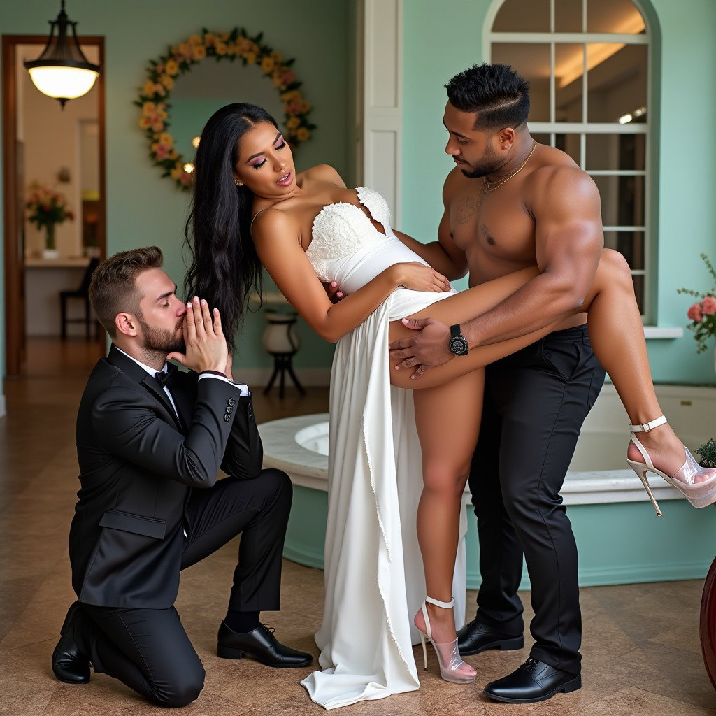 In an engaging and playful composition, a light-skinned Mexican woman with wide hips, a voluptuous figure, and thick legs radiates confidence