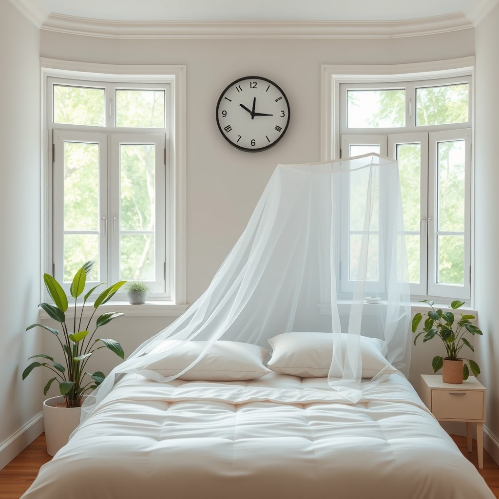A serene bedroom scene depicting a peaceful sleeping habit