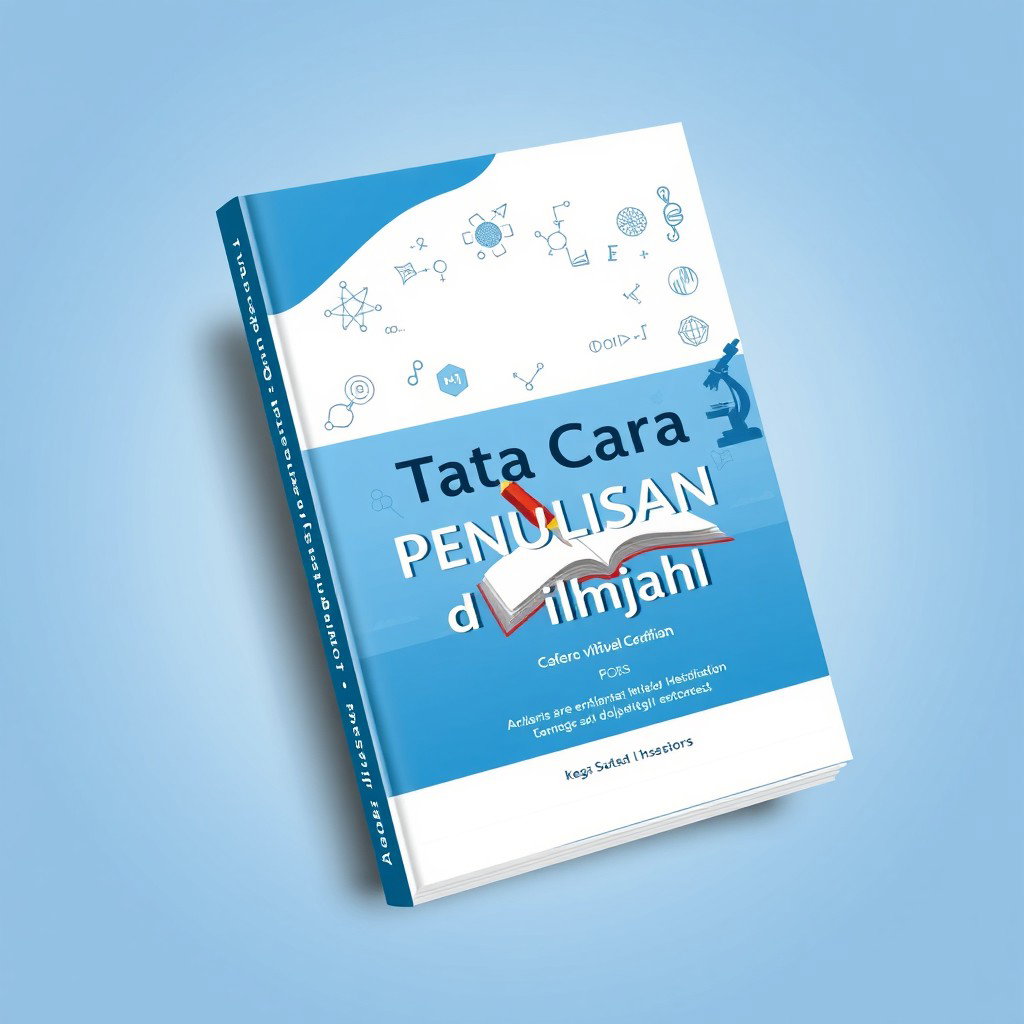 A professional book cover design featuring the title "Tata Cara Penulisan Artikel Ilmiah" prominently displayed