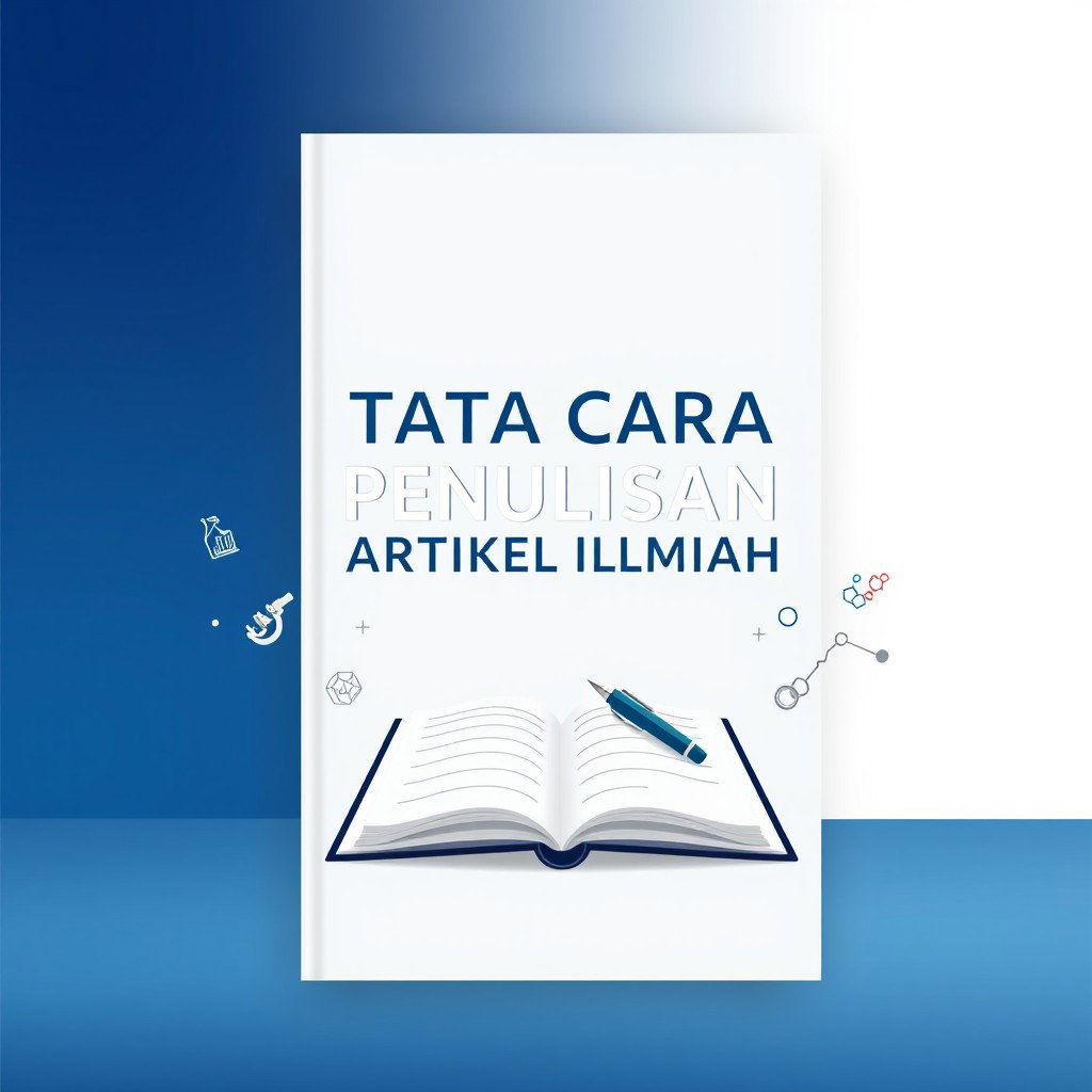 A professional book cover design featuring the title "TATA CARA PENULISAN ARTIKEL ILMIAH" prominently displayed in bold, modern typography at the center