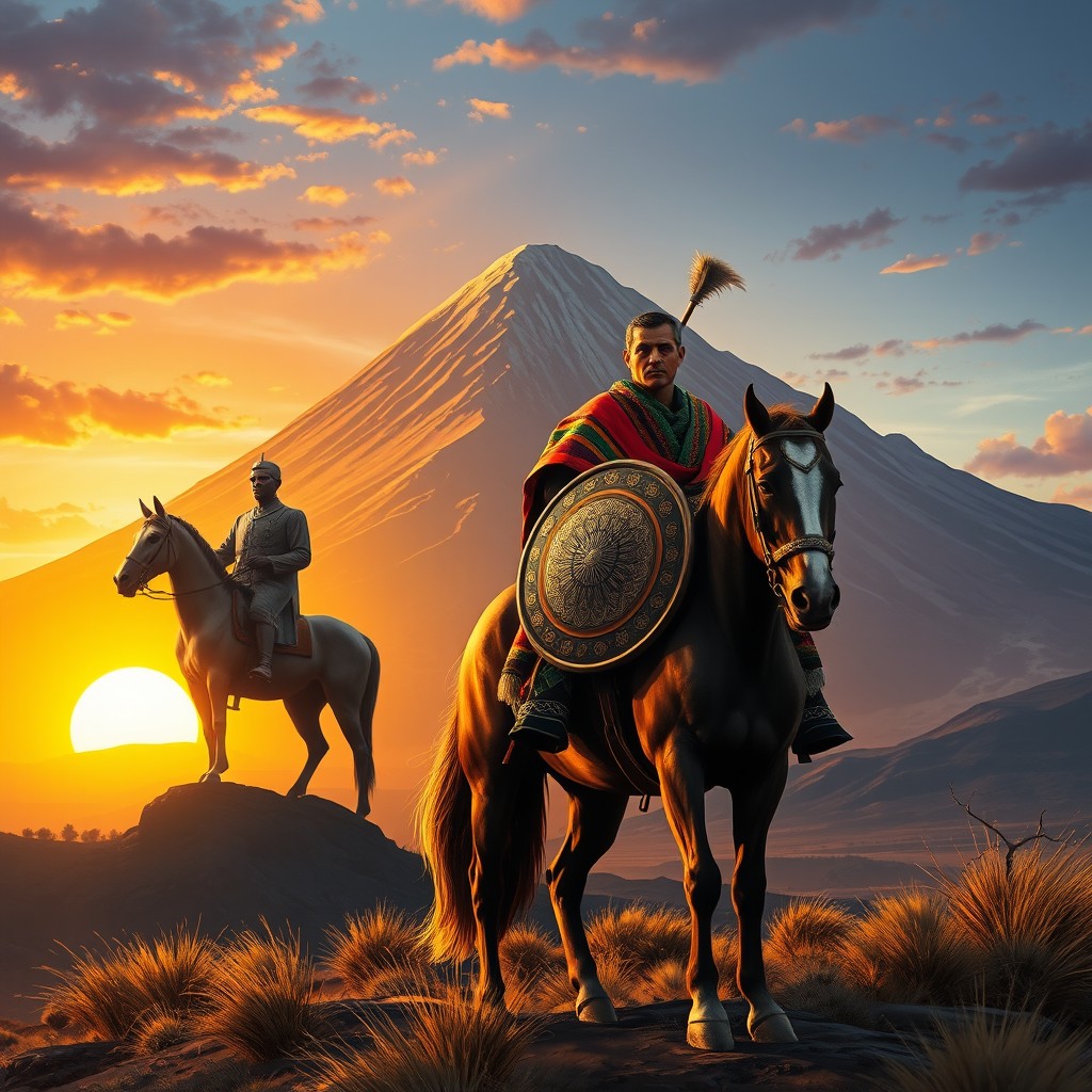 A dramatic illustration featuring Thaba-Bosiu, the iconic mountain of Lesotho, in the background