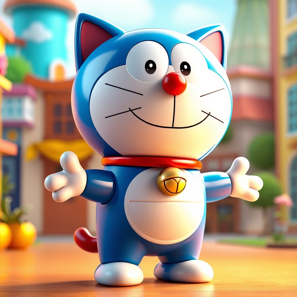 A 3D character model of Doraemon, the iconic blue robotic cat, rendered in a colorful, high-quality style