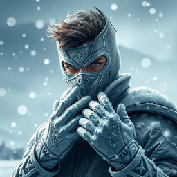 A young male ice supervillain, exuding a chill and menacing aura