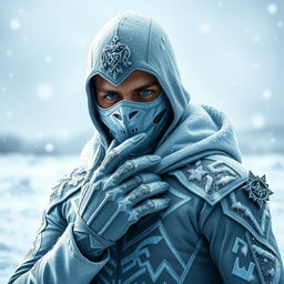 A young male ice supervillain, exuding a chill and menacing aura