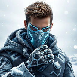A young male ice supervillain, exuding a chill and menacing aura