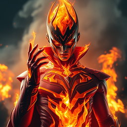 A young male fire supervillain radiating an aura of heat and menace