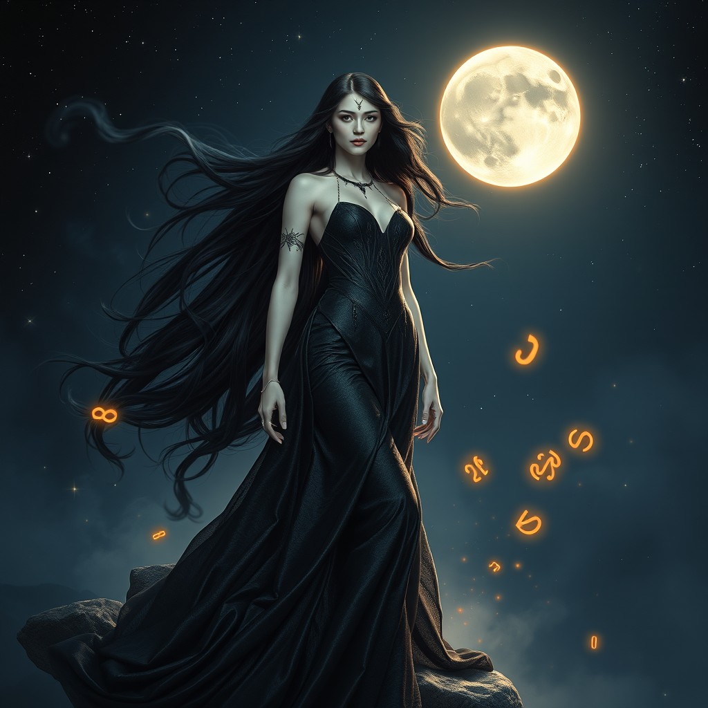 An enchanting and mystical depiction of Lilith, the legendary figure often associated with the night and mystery