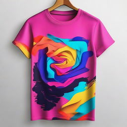 Design a trendy and creative t-shirt with vivid colours, striking graphics, and a modern aesthetic