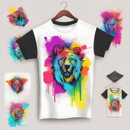 Design a trendy and creative t-shirt with vivid colours, striking graphics, and a modern aesthetic