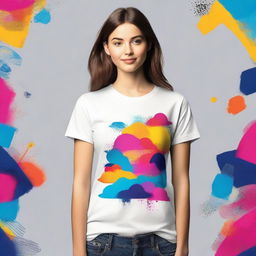 Design a trendy and creative t-shirt with vivid colours, striking graphics, and a modern aesthetic