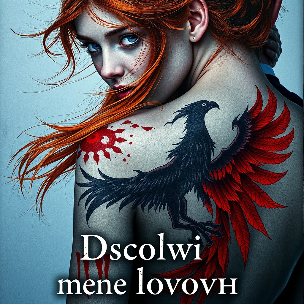 A captivating book cover featuring a heroine with expressive blue eyes that may appear slightly teary or glassy, reminiscent of the second reference photo