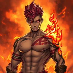 Genadi of Fire, a medium height figure, stands with an air of intensity