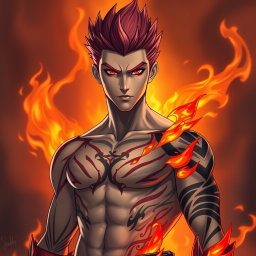 Genadi of Fire, a medium height figure, stands with an air of intensity