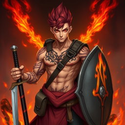 Genadi of Fire, depicted in a full-length portrait, showcases his medium height and commanding presence