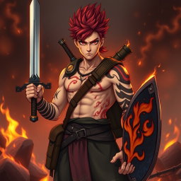 Genadi of Fire, depicted in a full-length portrait, showcases his medium height and commanding presence