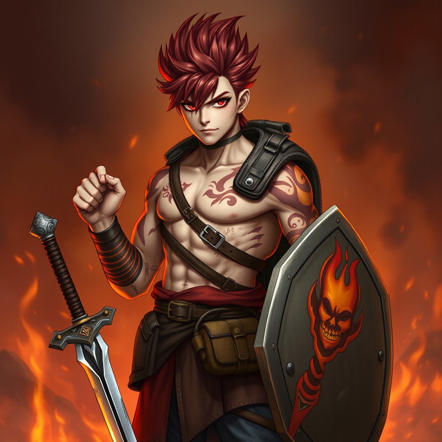 Genadi of Fire, depicted in a full-length portrait, showcases his medium height and commanding presence